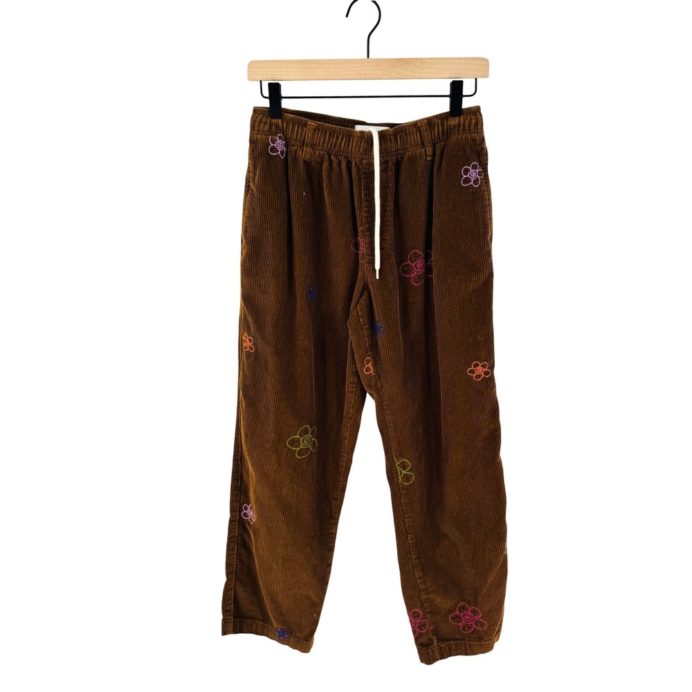 Urban Outfitters Corduroy Pants Brown Small Floral Embroidered Boho Retro Indie